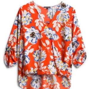 Orange floral 3/4 sleeve blouse
